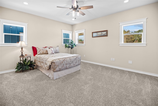 bedroom with carpet and ceiling fan