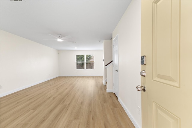 interior space featuring ceiling fan and light hardwood / wood-style floors