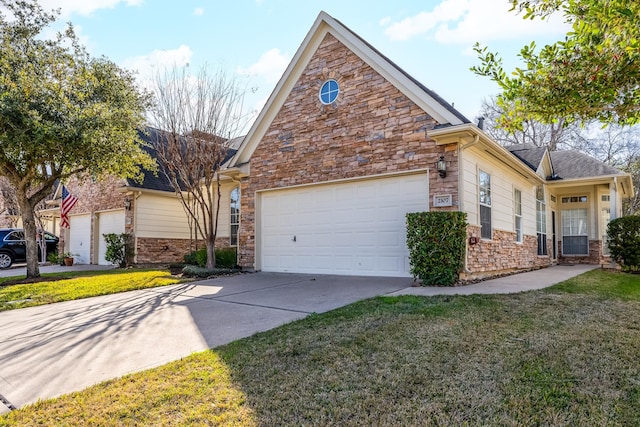 view of home's exterior featuring a lawn and a garage