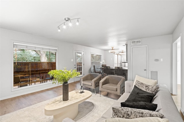 living room featuring light wood-type flooring