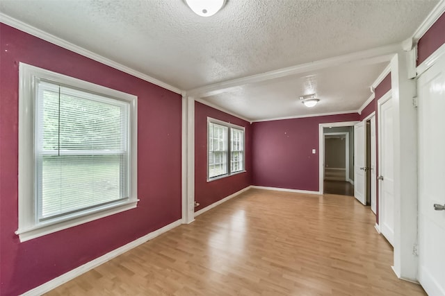 empty room featuring a textured ceiling, light wood-type flooring, and a healthy amount of sunlight