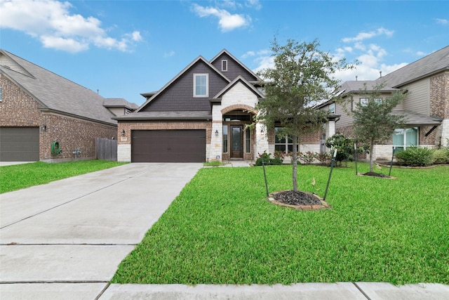 craftsman-style home with a front yard and a garage