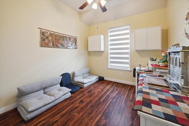 office area featuring dark hardwood / wood-style floors and ceiling fan