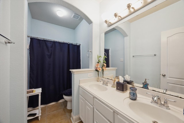 bathroom with tile patterned flooring, vanity, and toilet