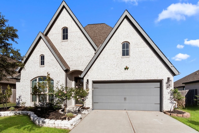 french provincial home featuring a garage