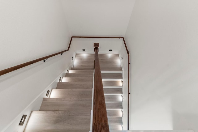 stairs with wood-type flooring