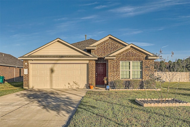 ranch-style house with a front lawn and a garage