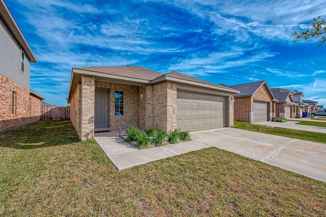 view of front facade featuring a front lawn and a garage