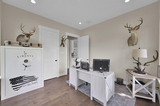 office space featuring dark hardwood / wood-style flooring