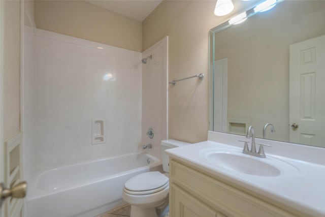 full bathroom with vanity, toilet, and tub / shower combination