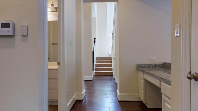 bathroom with wood-type flooring and vanity