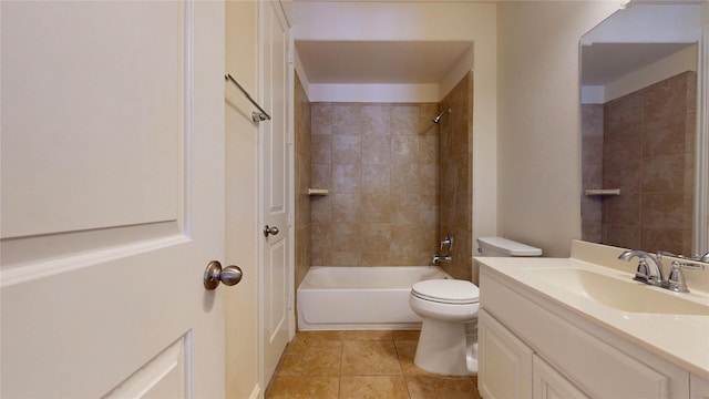 full bathroom with tile patterned floors, vanity, toilet, and tiled shower / bath