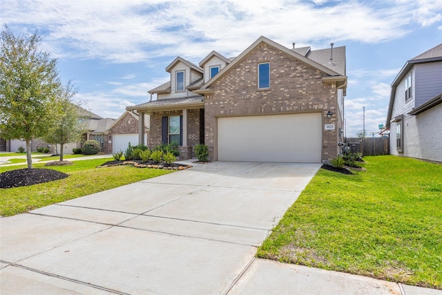 view of front of house with a front lawn and a garage