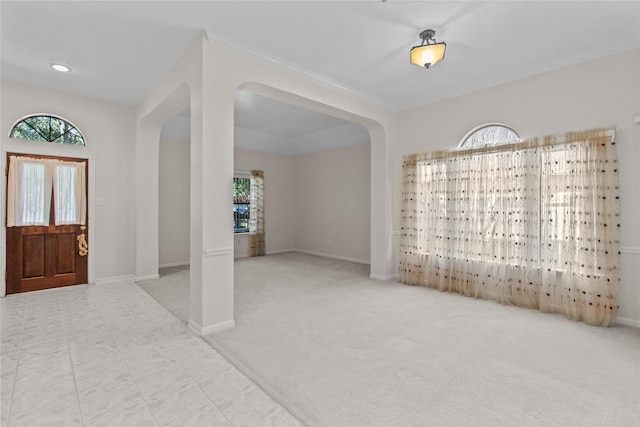 entryway featuring light colored carpet and plenty of natural light