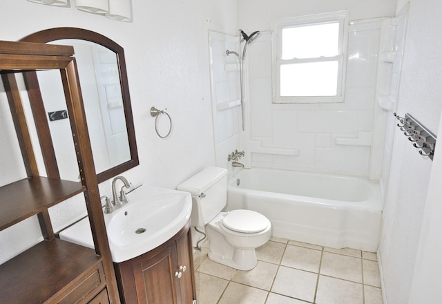 full bathroom featuring tile patterned flooring, shower / bathing tub combination, vanity, and toilet