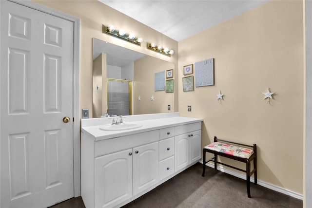 bathroom featuring vanity and walk in shower