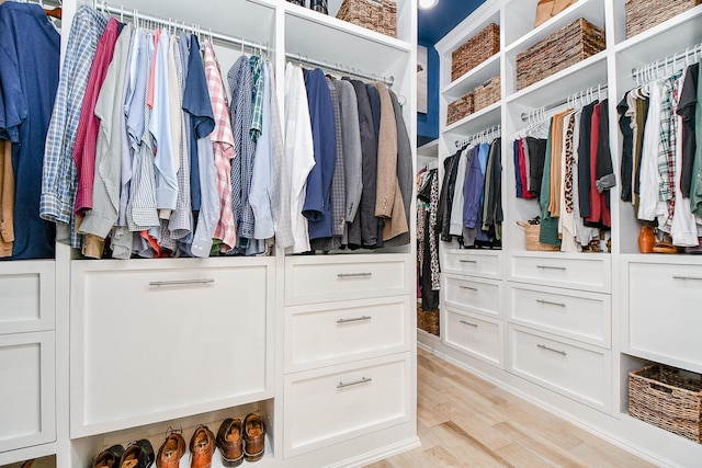 spacious closet featuring light hardwood / wood-style flooring