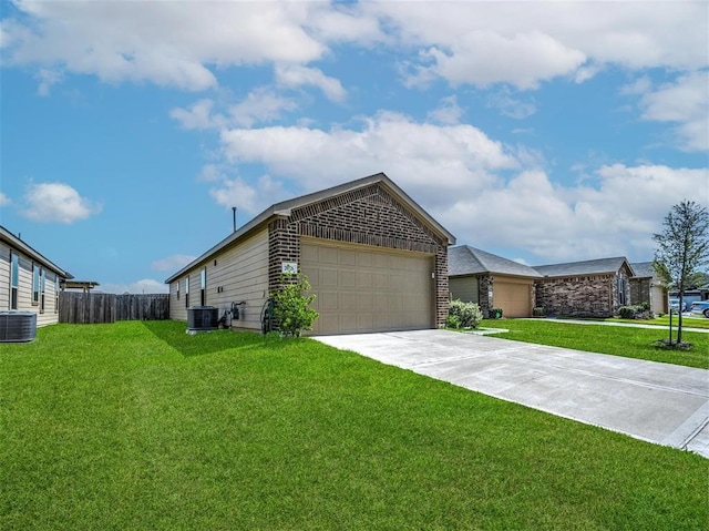 view of front of house with a front yard and cooling unit