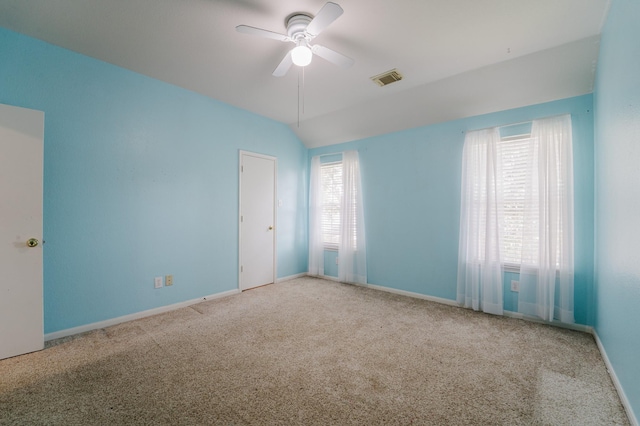 empty room with light carpet and ceiling fan