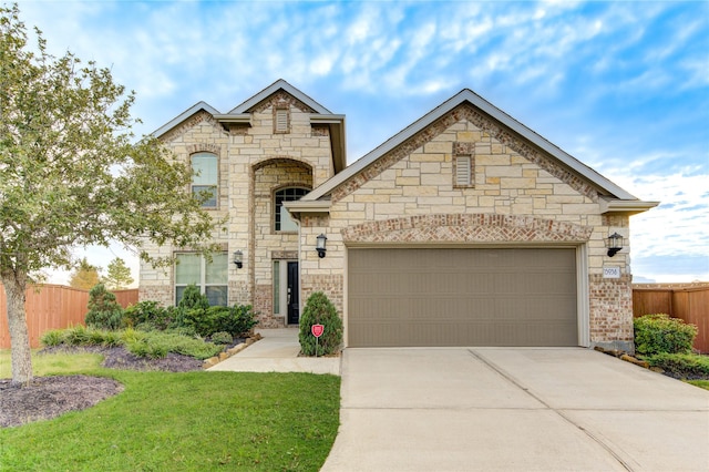 french country inspired facade with a garage