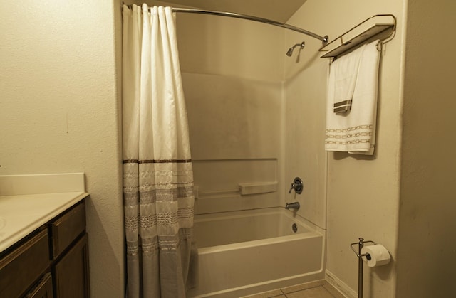 bathroom featuring vanity, tile patterned floors, and shower / bathtub combination with curtain