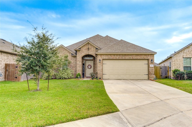 view of front facade with a front yard and a garage