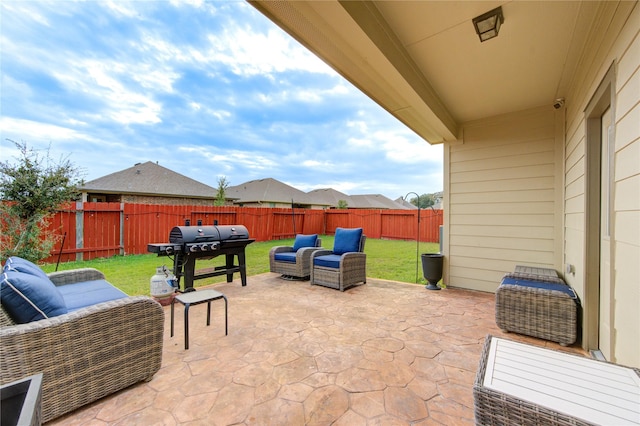 view of patio featuring an outdoor living space and area for grilling