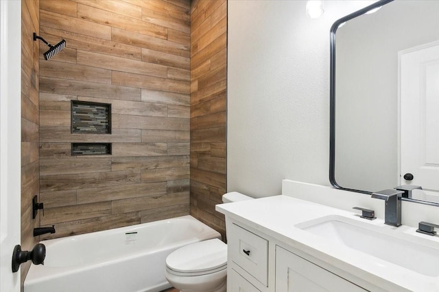 full bathroom featuring vanity, shower / bath combination, and toilet