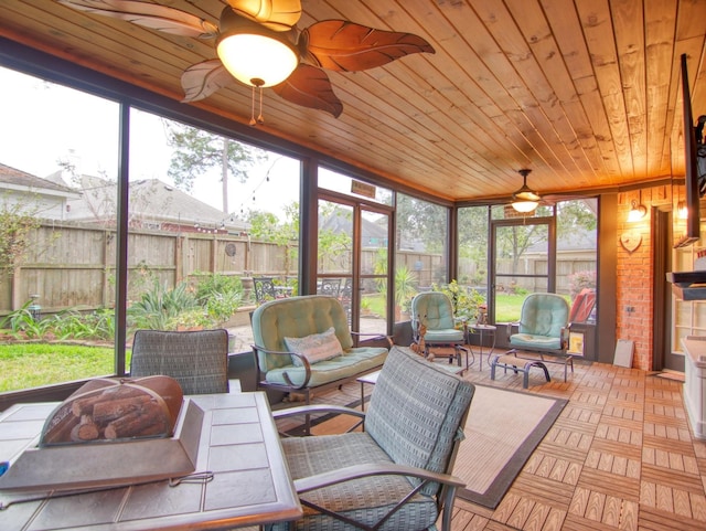 sunroom featuring a healthy amount of sunlight and wooden ceiling