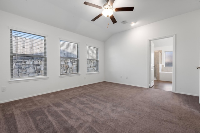 12305 Delta Timber Rd, Conroe, TX 77304 - unfurnished room featuring carpet, a ceiling fan, lofted ceiling, and baseboards
