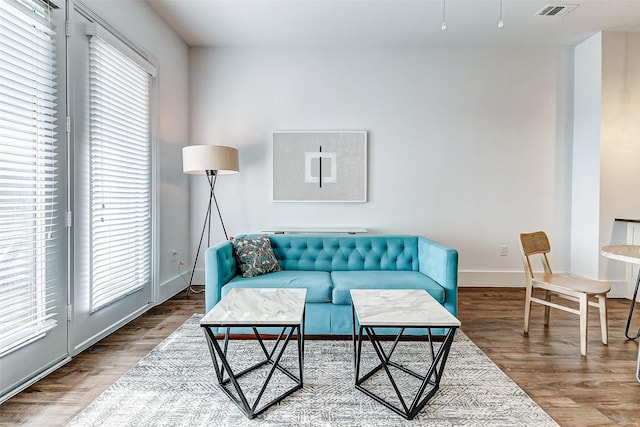 living room with hardwood / wood-style flooring