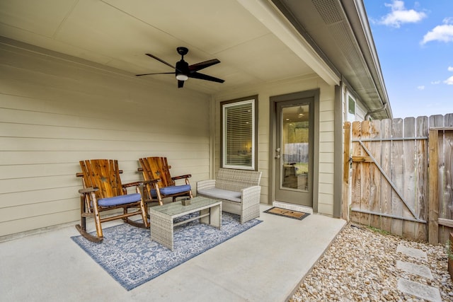 view of patio / terrace featuring ceiling fan