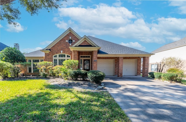 view of front of home featuring a front lawn and a garage