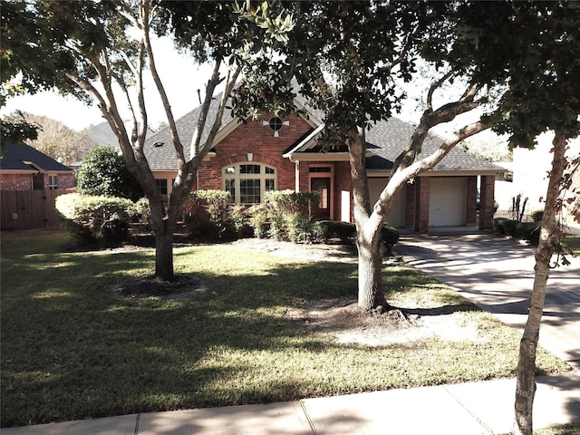 view of front of house featuring a front lawn and a garage