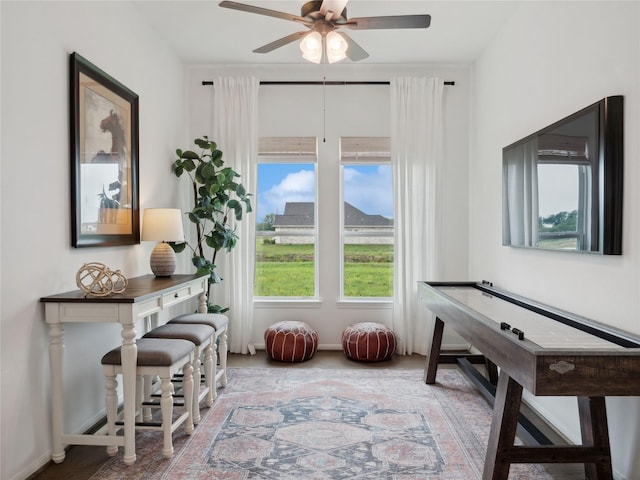 living area featuring ceiling fan