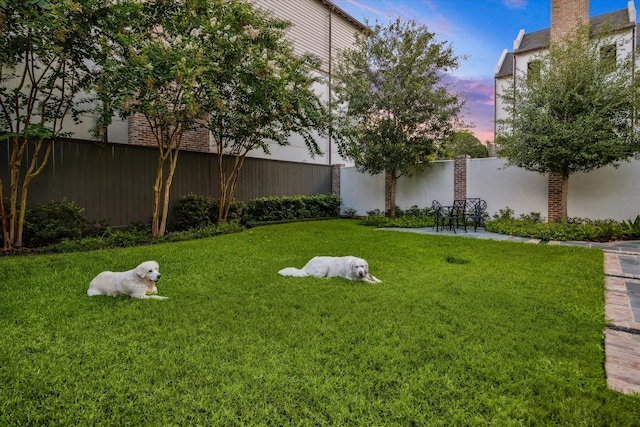 view of yard at dusk