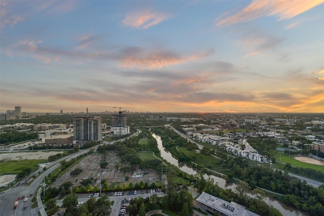 view of aerial view at dusk