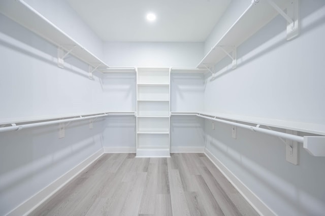 spacious closet with light hardwood / wood-style flooring