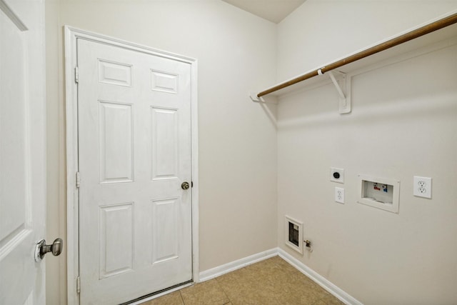 laundry room with hookup for an electric dryer, hookup for a washing machine, light tile patterned floors, and gas dryer hookup