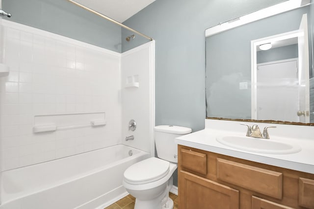 full bathroom featuring vanity, tile patterned flooring, shower / bathing tub combination, and toilet