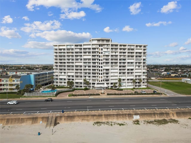 view of building exterior featuring a water view