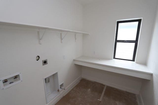 washroom featuring laundry area, washer hookup, electric dryer hookup, and baseboards