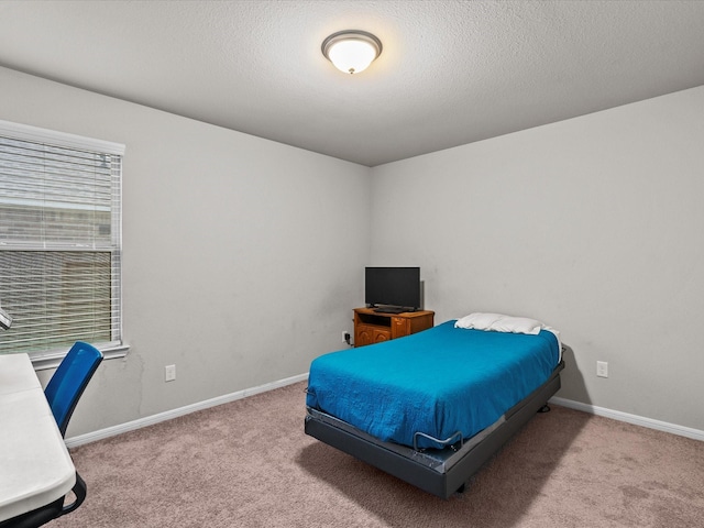 bedroom with light colored carpet