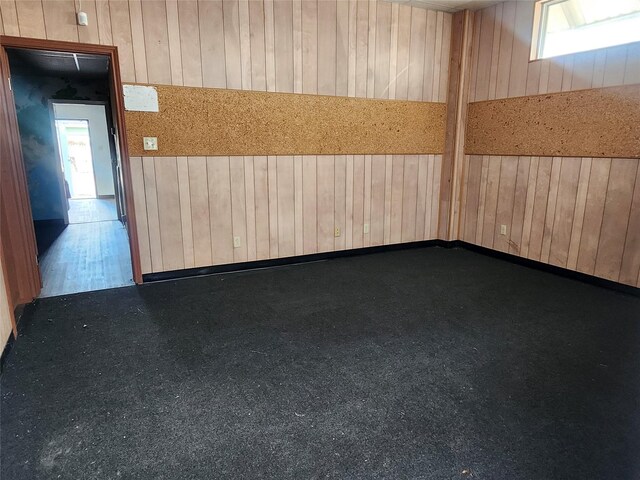 spare room featuring a healthy amount of sunlight and wood walls