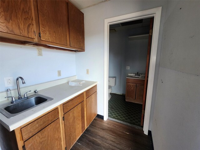 kitchen with dark hardwood / wood-style floors and sink