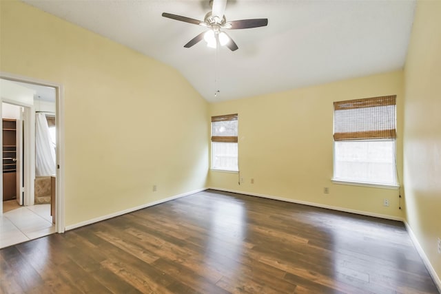 10306 Wayward Wind Ln, Houston, TX 77064 - unfurnished room with wood finished floors, a ceiling fan, and lofted ceiling