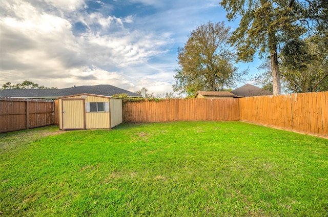 view of yard with a storage shed