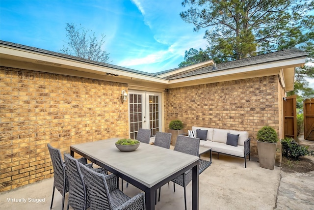 view of patio featuring french doors and an outdoor hangout area