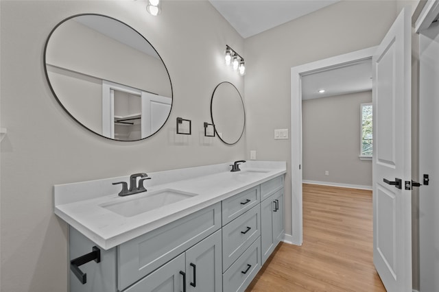 bathroom featuring hardwood / wood-style flooring and vanity