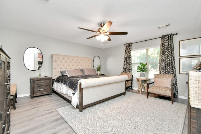 bedroom featuring ceiling fan and light hardwood / wood-style floors